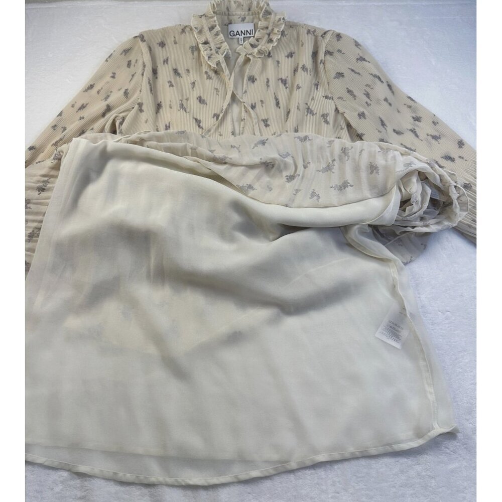 GANNI Pleated Georgette Midi Dress Sz 36/M Feminine Whimsical Cottagecore - Picture 16 of 16